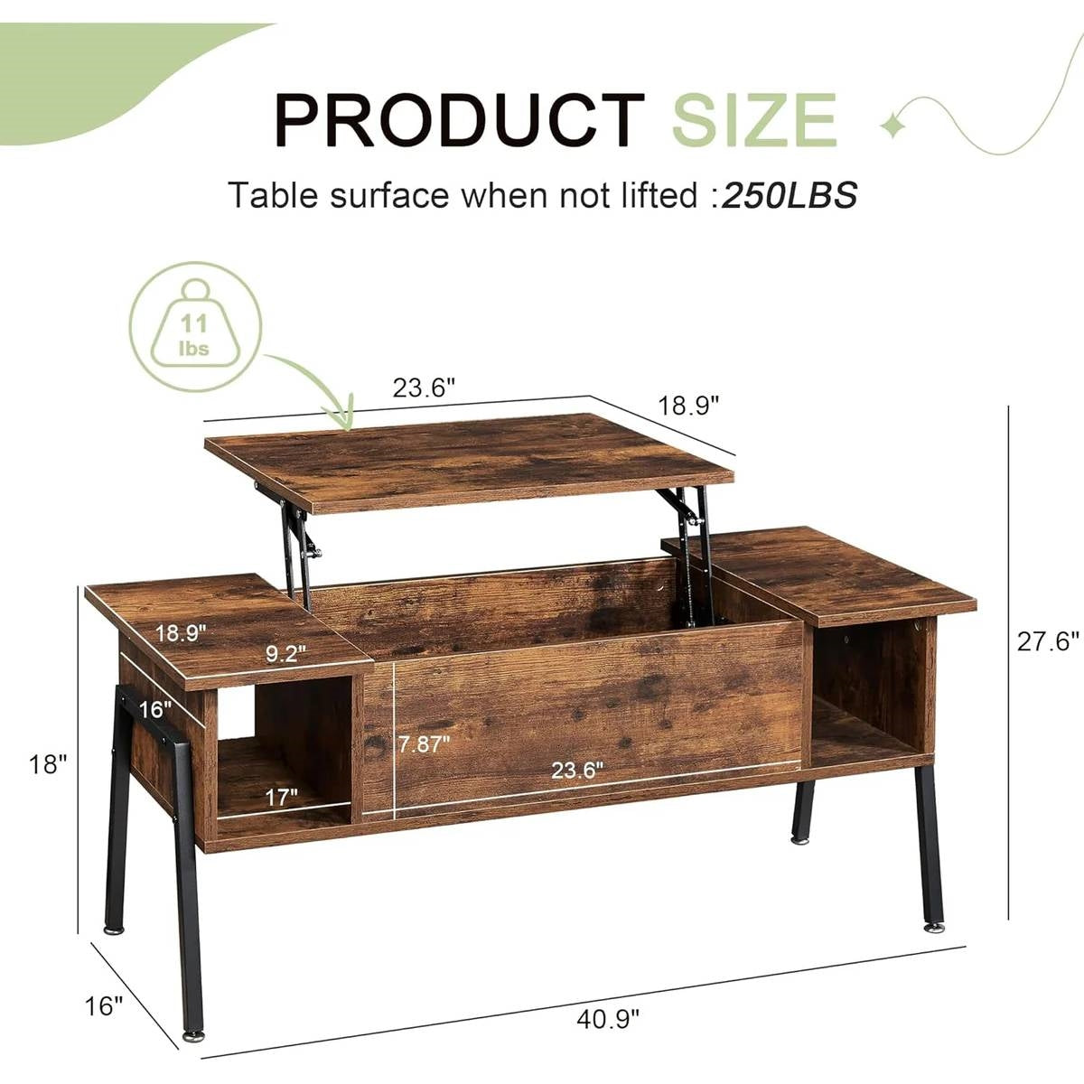 Modern Lift-Top Coffee Table Laptop Desk with Storage Shelf in Brown Wood Finish-4