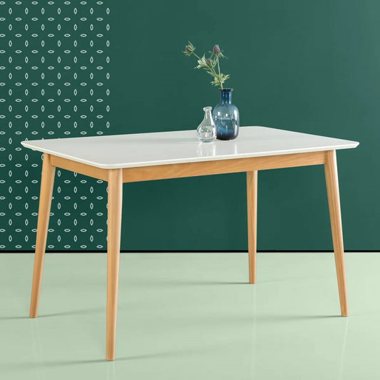 Modern 47 x 29 inch Mid-Century Dining Table in White and Natural Wood Finish-0