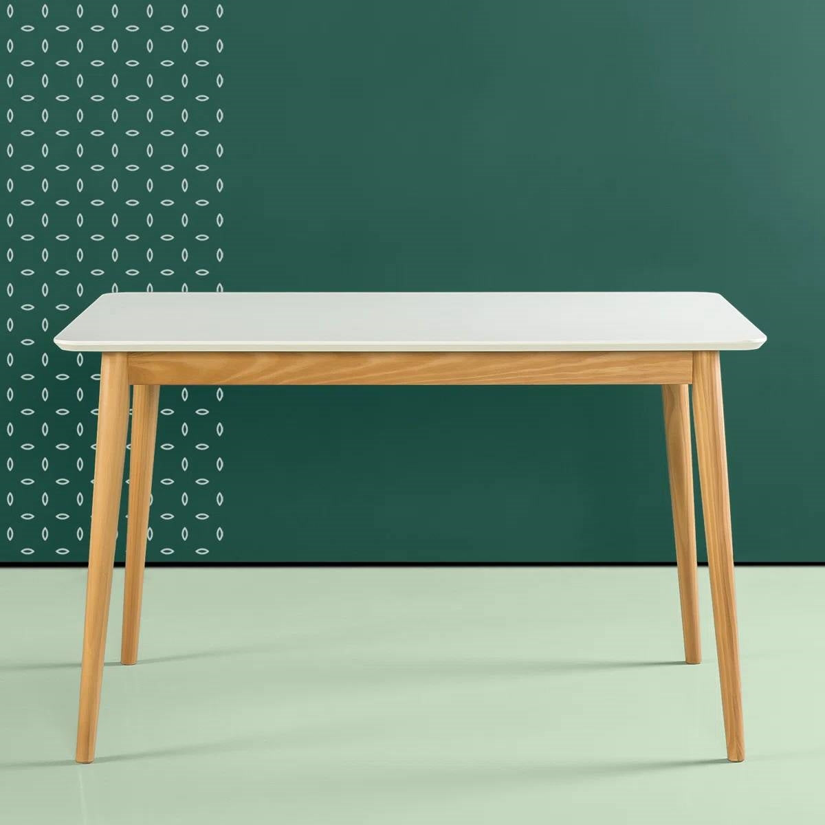 Modern 47 x 29 inch Mid-Century Dining Table in White and Natural Wood Finish-2