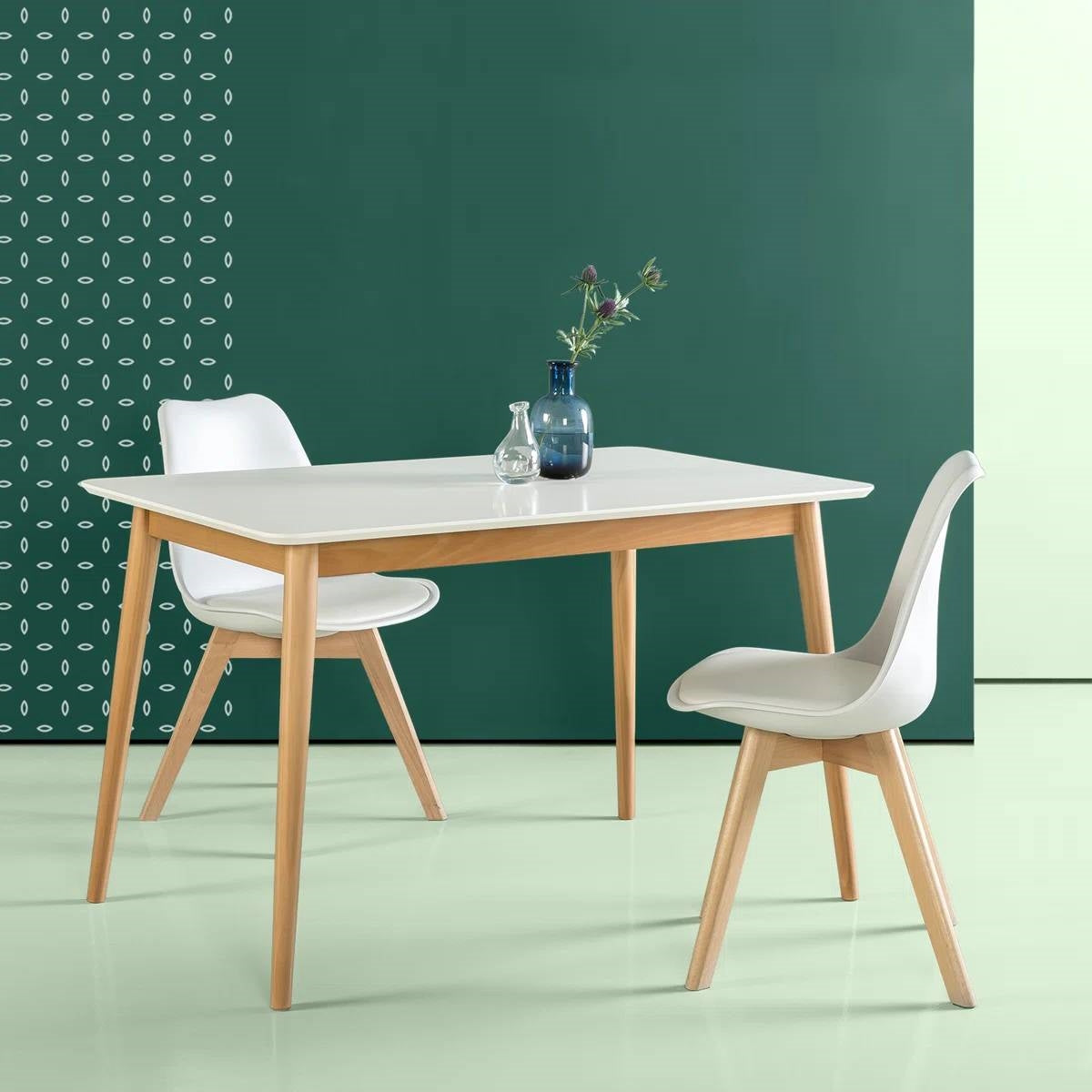 Modern 47 x 29 inch Mid-Century Dining Table in White and Natural Wood Finish-3