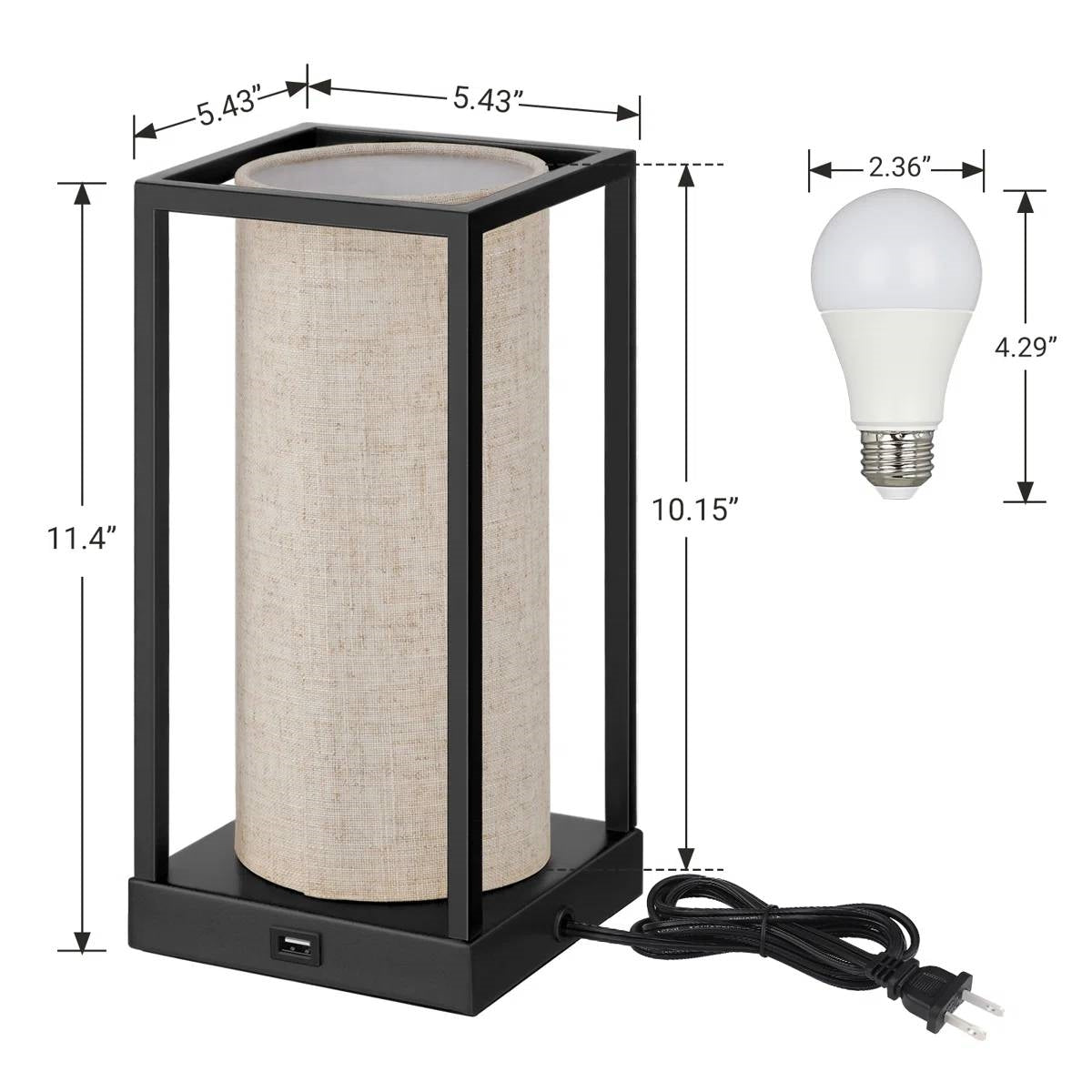 Set of 2 - Modern Japanese Style USB Table Lamp with Beige Linen Shade-4