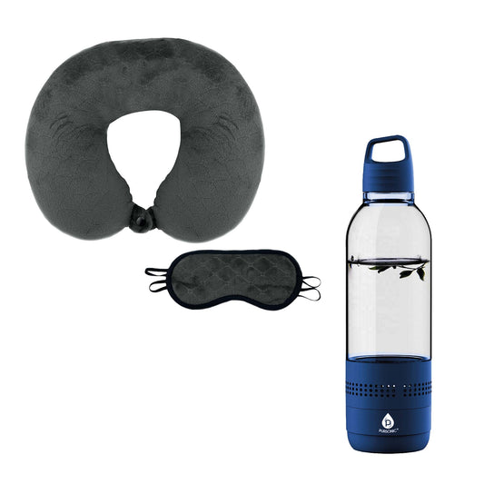 Pursonic Travel Comfort & Entertainment Bundle – 2-in-1 Water Bottle Speaker & Memory Foam Travel Pillow with Sleep Mask-0