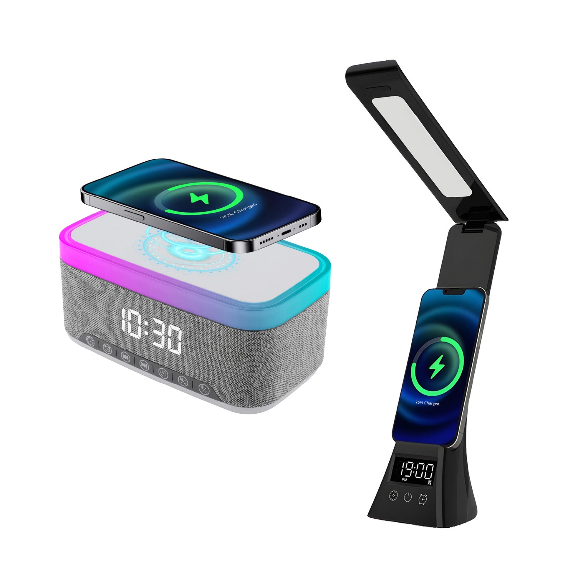 Smart Home Essentials Bundle: All-in-One Alarm Clock & 3-in-1 LED Desk Lamp with Wireless Charging-0