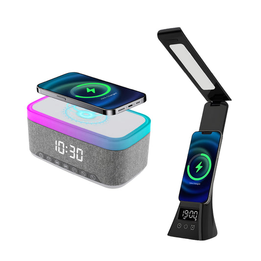 Smart Home Essentials Bundle: All-in-One Alarm Clock & 3-in-1 LED Desk Lamp with Wireless Charging-0