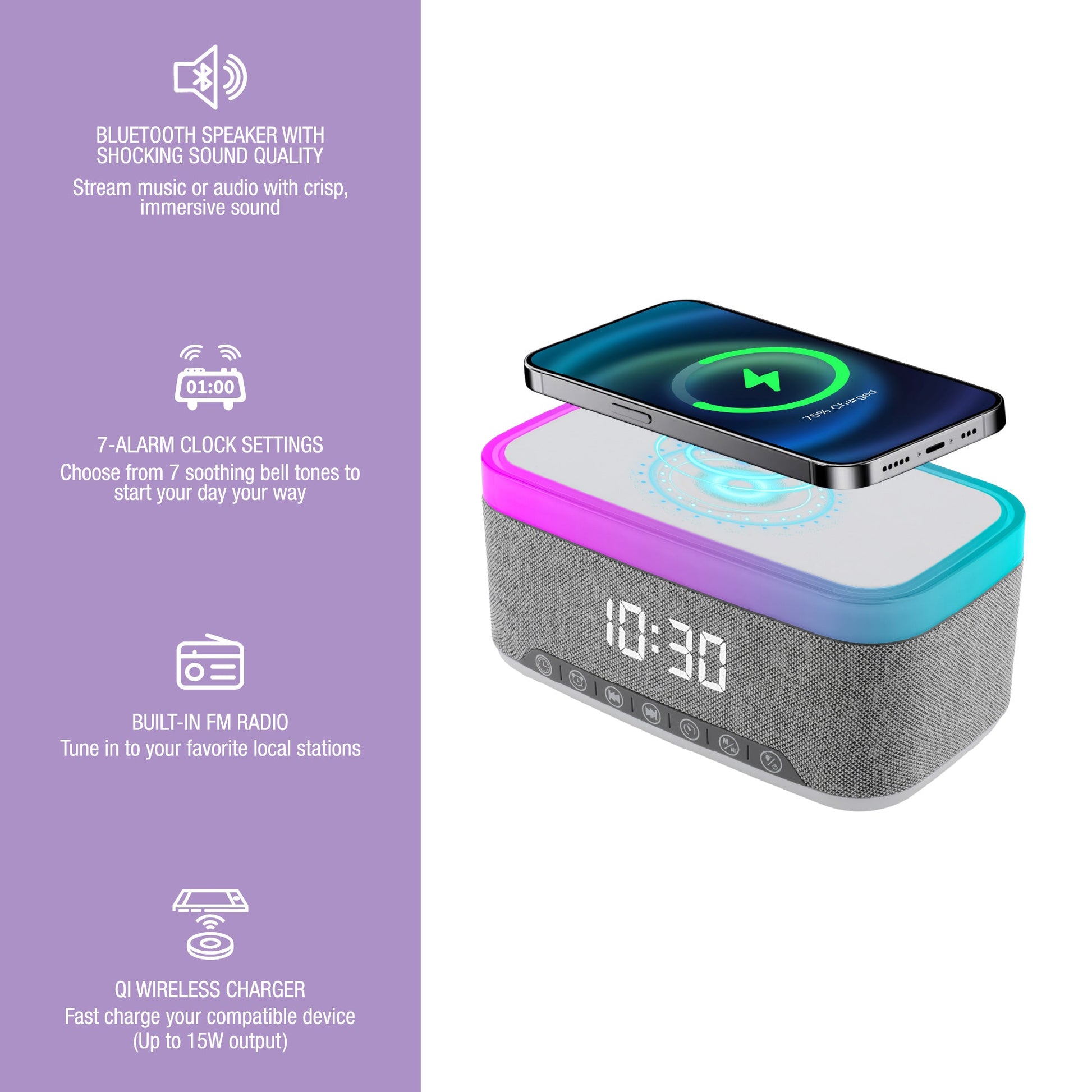 Ultimate 5-in-1 Tech Bundle: Folding Wireless Charger & Multi-Function Bedside Alarm Clock-3