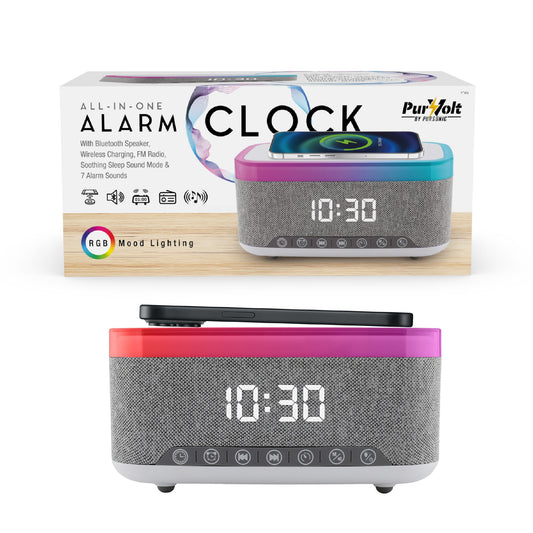 Pursonic All-in-One Alarm Clock with Bluetooth Speaker, FM Radio & Qi Wireless Charging – Your Complete Nightstand Companion-0