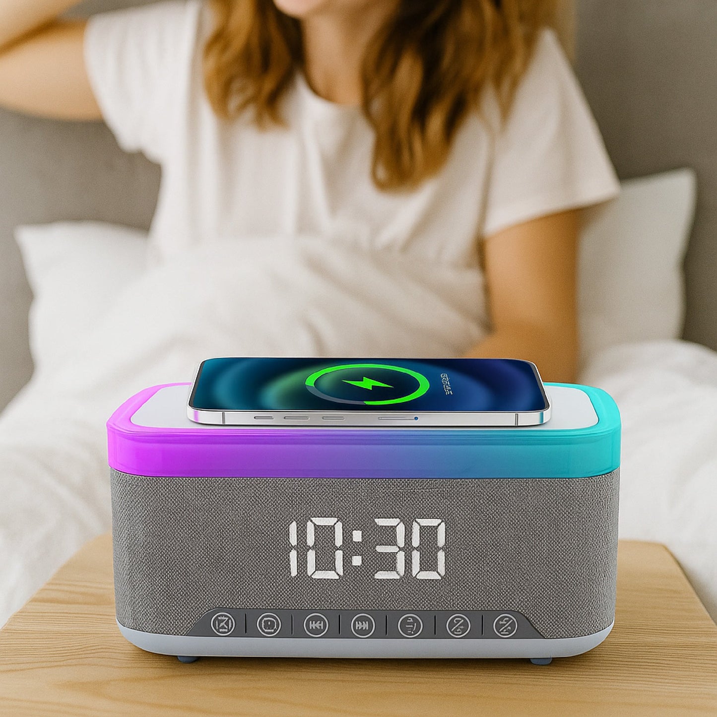 Ultimate 5-in-1 Tech Bundle: Folding Wireless Charger & Multi-Function Bedside Alarm Clock-4