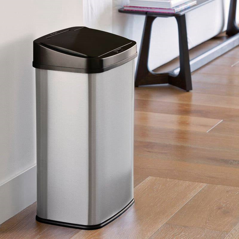Black Top 13-Gallon Stainless Steel Kitchen Trash Can with Motion Sensor Lid-3