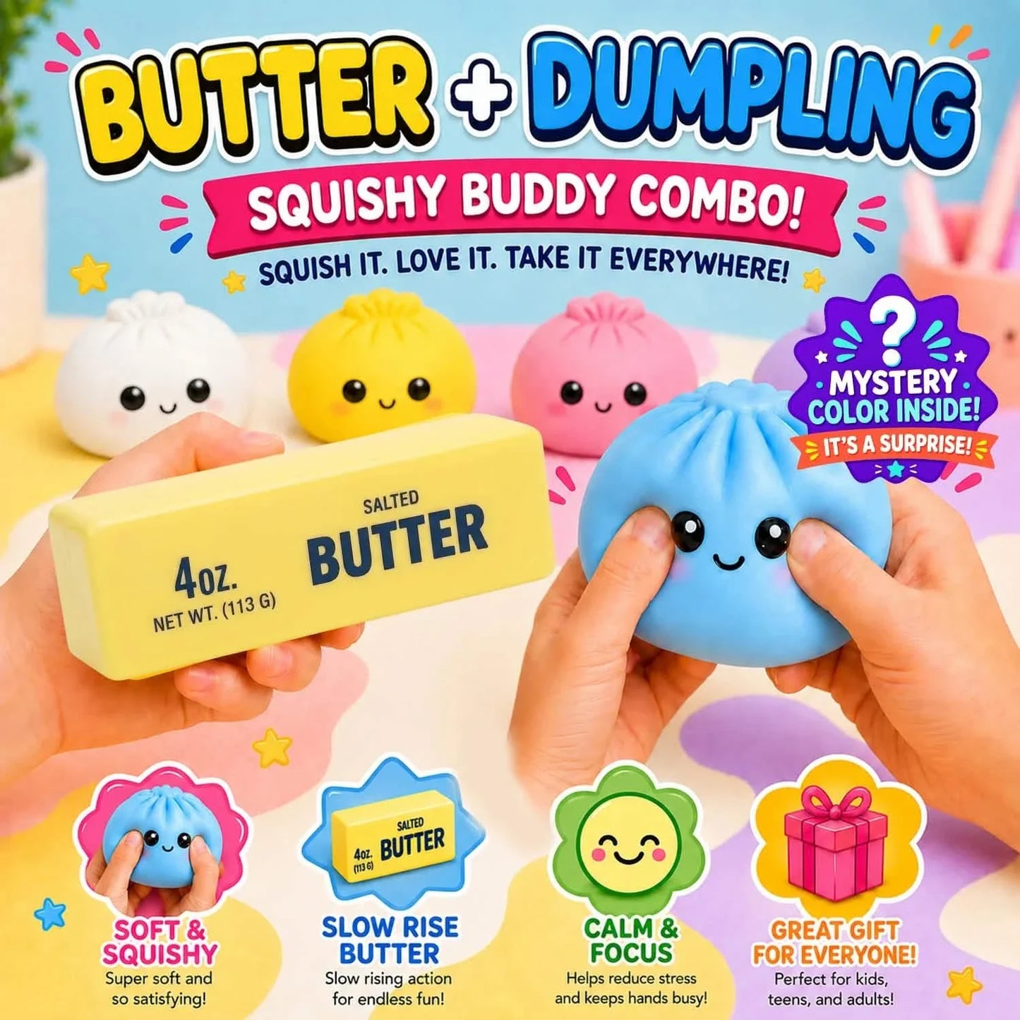 2-Pack: Squishy Dumpling & Butter Combo Pack – Slow Rising Fidget Toys