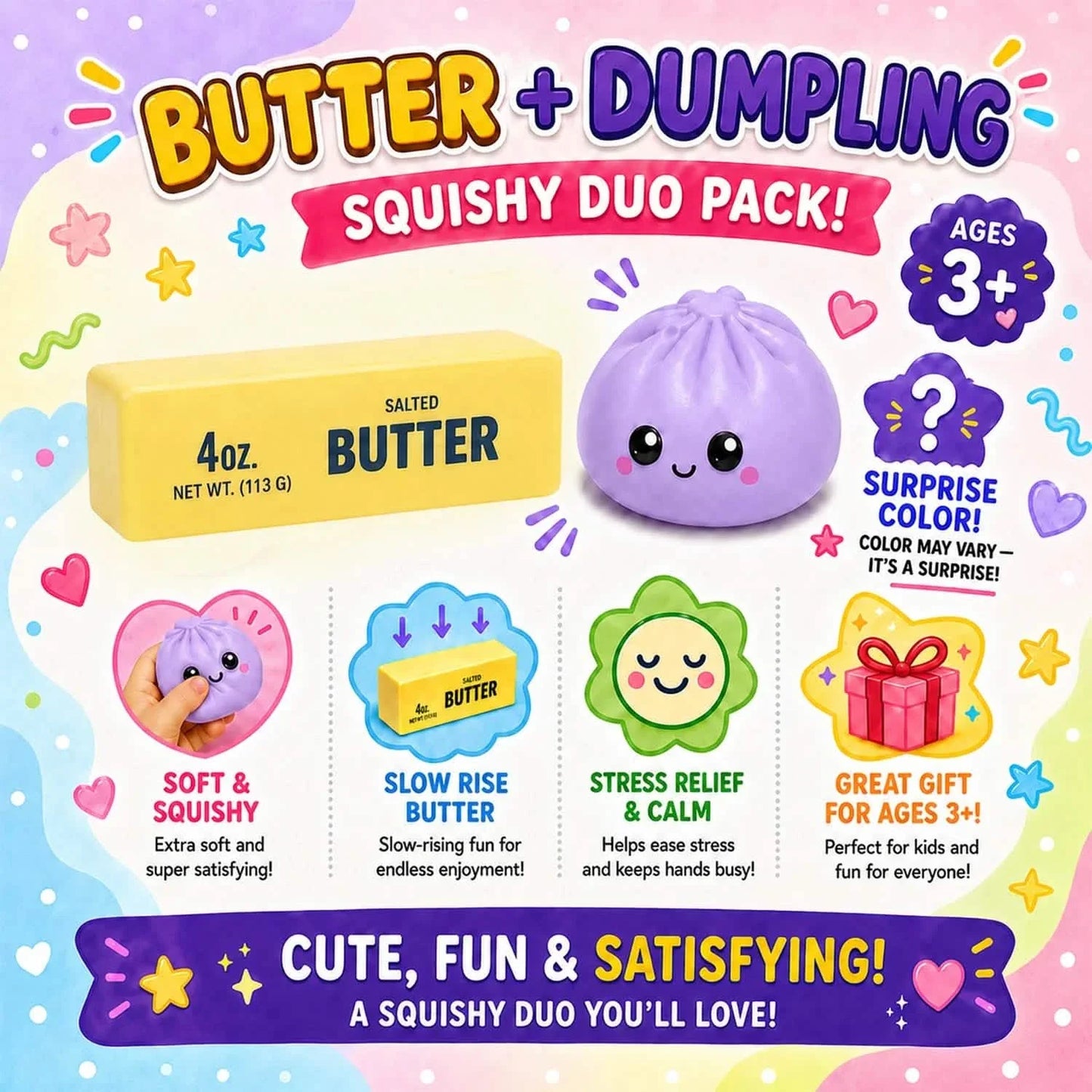 2-Pack: Squishy Dumpling & Butter Combo Pack – Slow Rising Fidget Toys