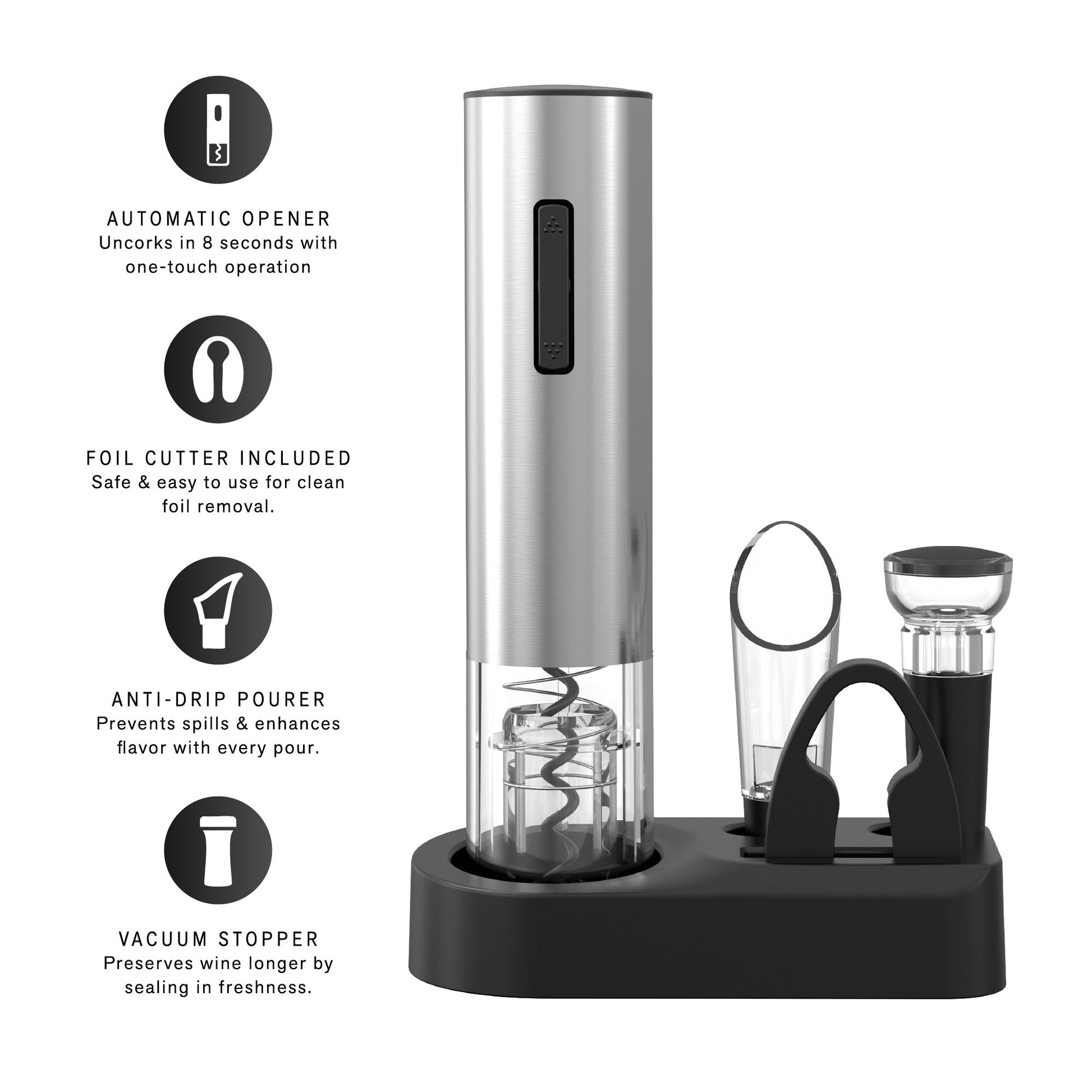 Pursonic 5-Piece Electric Wine Opener Set – 2 PACK Bundle-1