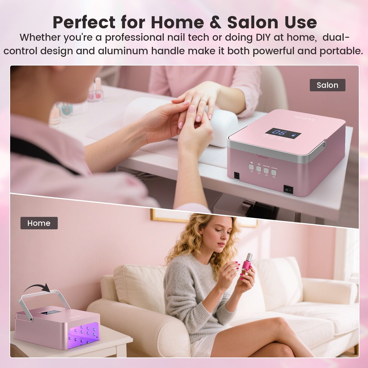 NovaGlow™ Pro Nail Lamp - Rose Gold - 60W Rechargeable UV/LED