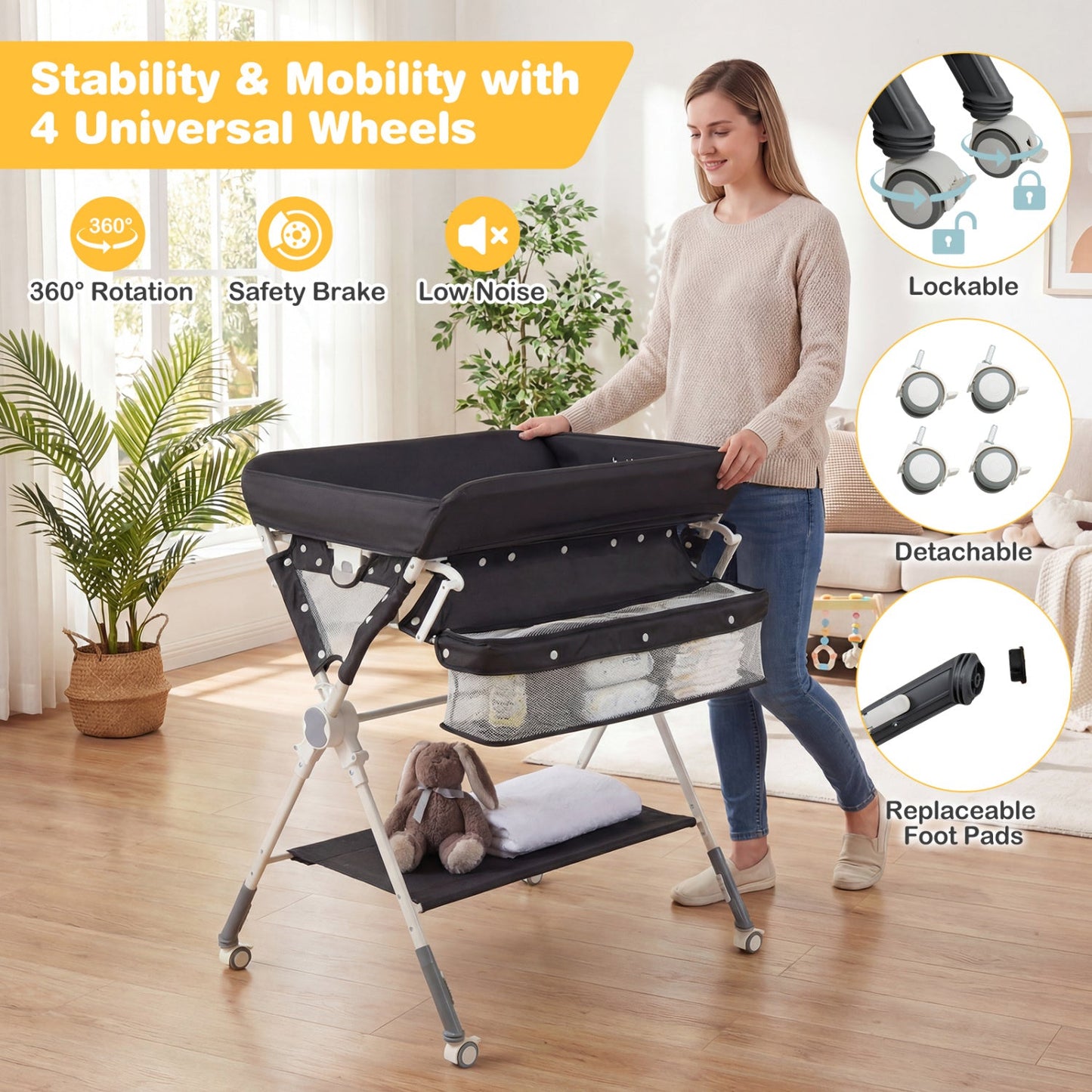 Baby Changing Table Foldable Diaper Changing Station with Storage Bag and Shelf