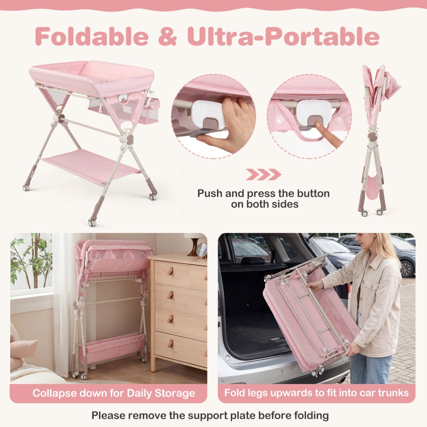 Baby Changing Table Foldable Diaper Changing Station with Storage Bag and Shelf
