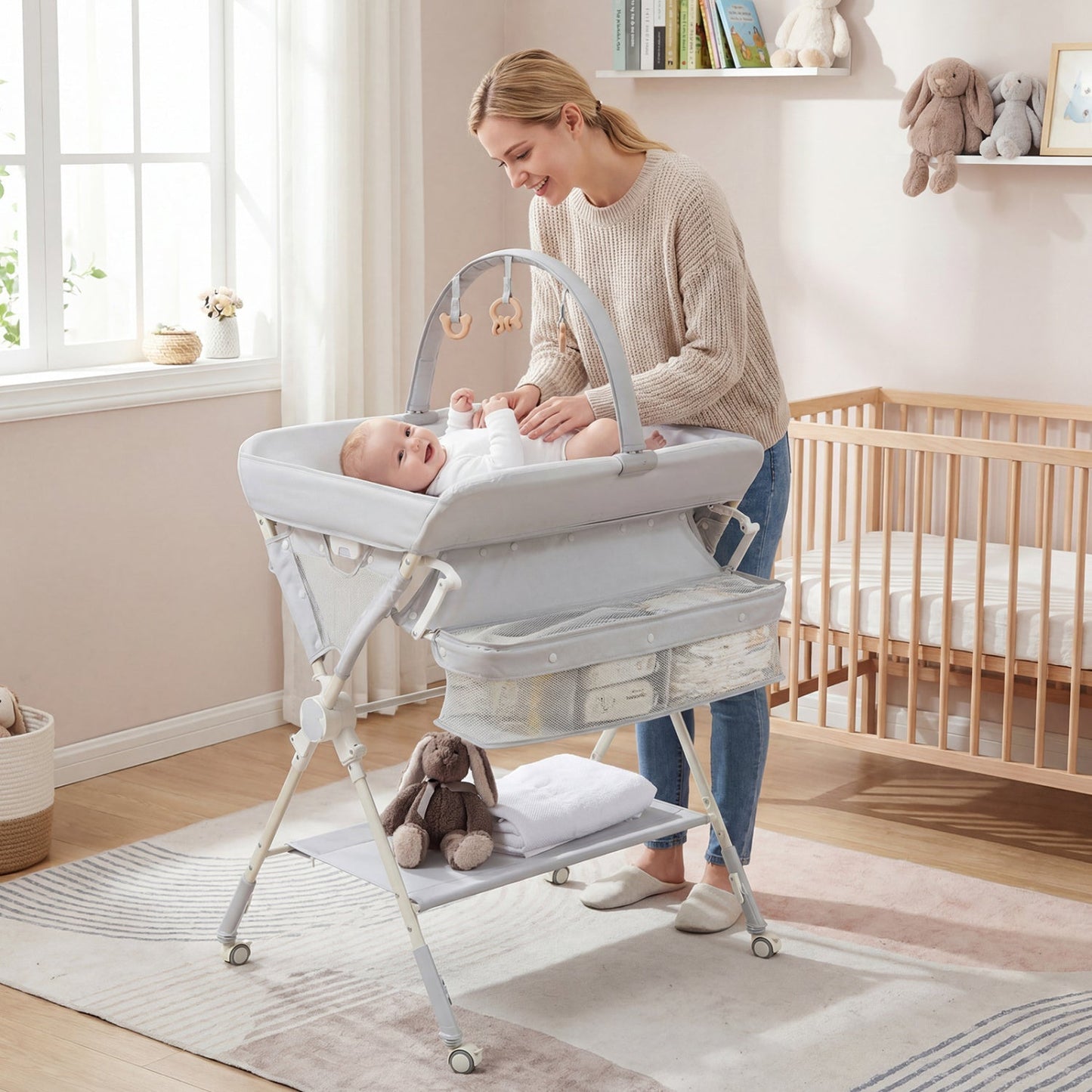 Baby Changing Table Foldable Diaper Changing Station with Storage Bag and Shelf