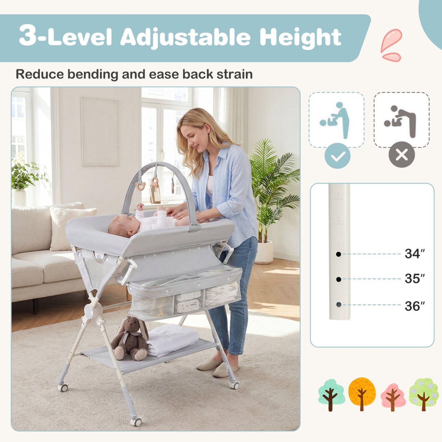Baby Changing Table Foldable Diaper Changing Station with Storage Bag and Shelf