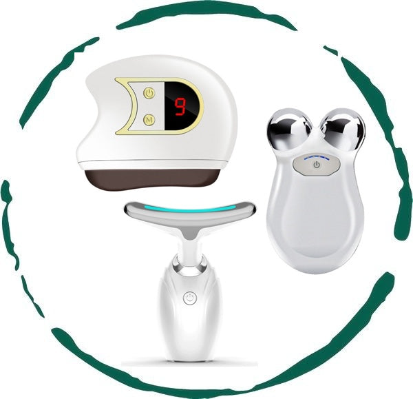 Lift, Sculpt & Glow Toolkit -Set of 3- LED Therapy, Electric Gua Sha & Microcurrent Toning Device for Radiant Skin