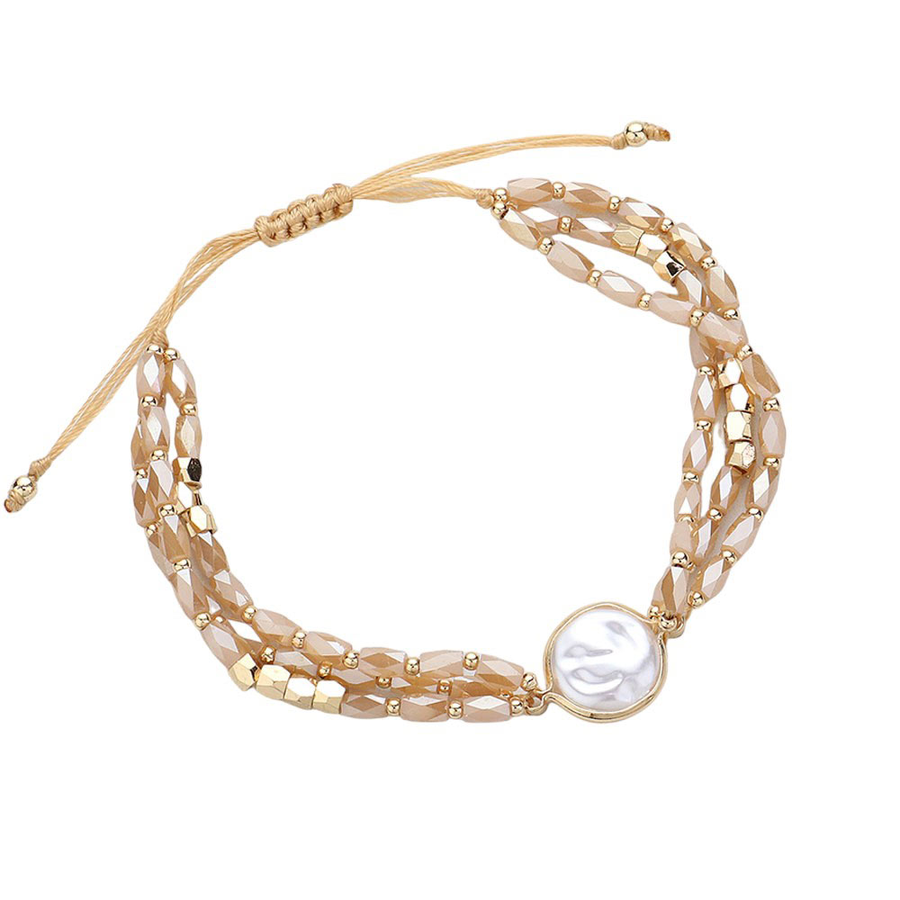 Pearl Pointed Faceted Beaded Pull Tie Cinch Bracelet