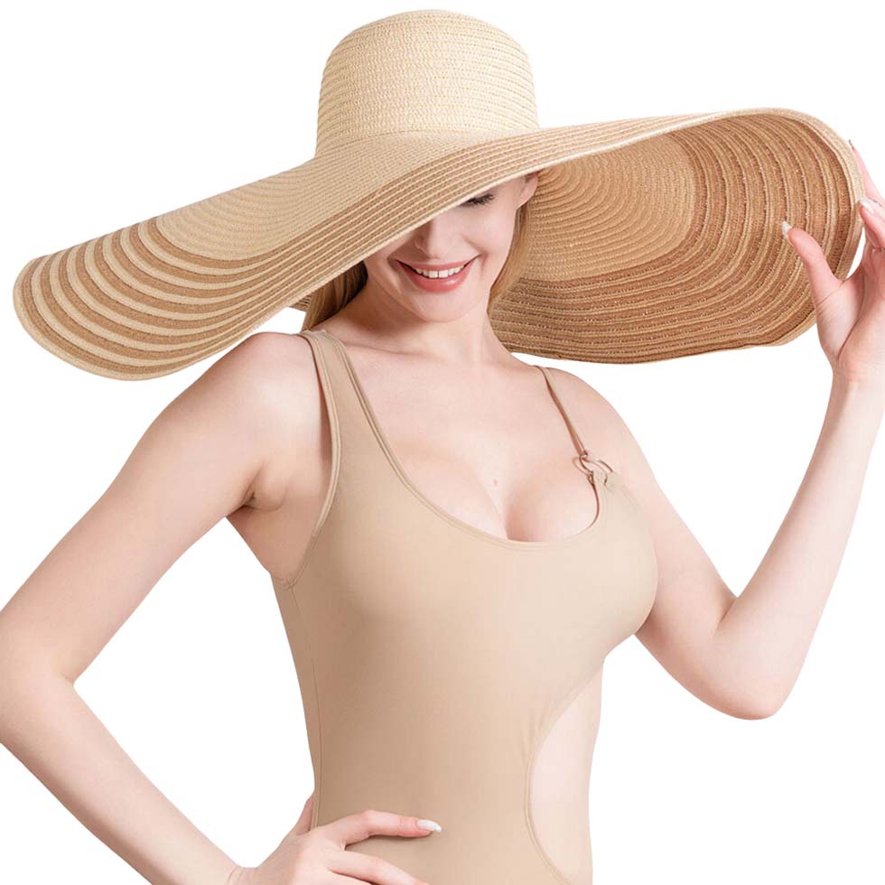 Striped Floppy Straw Sun Hat