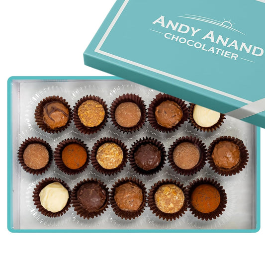Andy Anand Assorted Belgian Chocolate Truffles Gift Box, 16 pc – Handmade Creamy Filled Gourmet Chocolates, Birthday & Holiday Gift Box