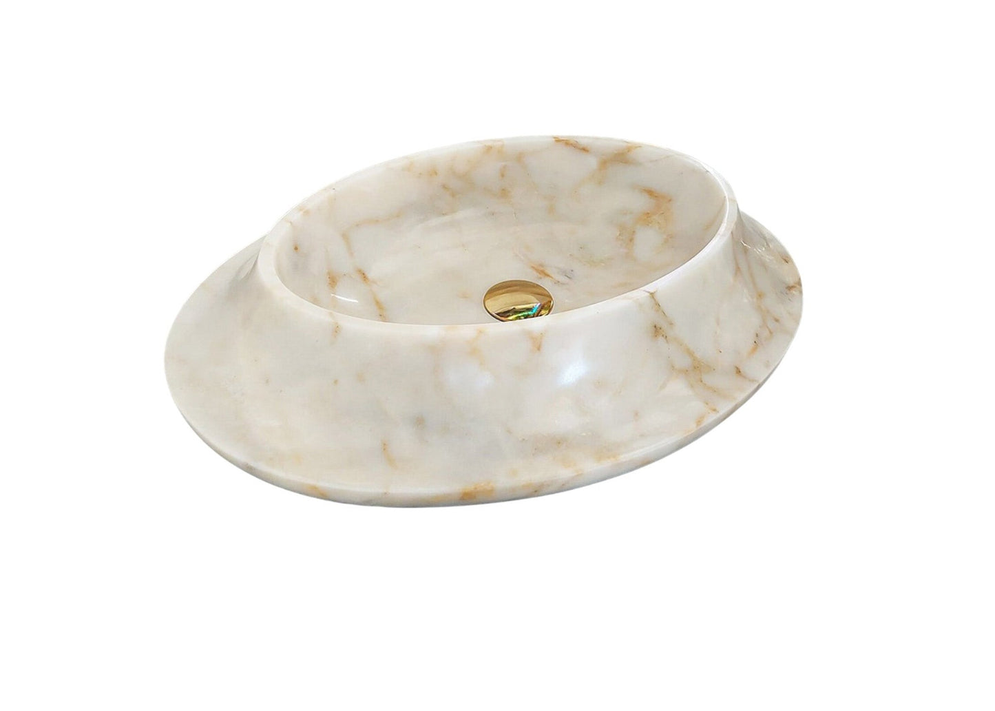Bianco Gold Marble Oval Vessel Sink - Polished 15.7x22.4x5.5