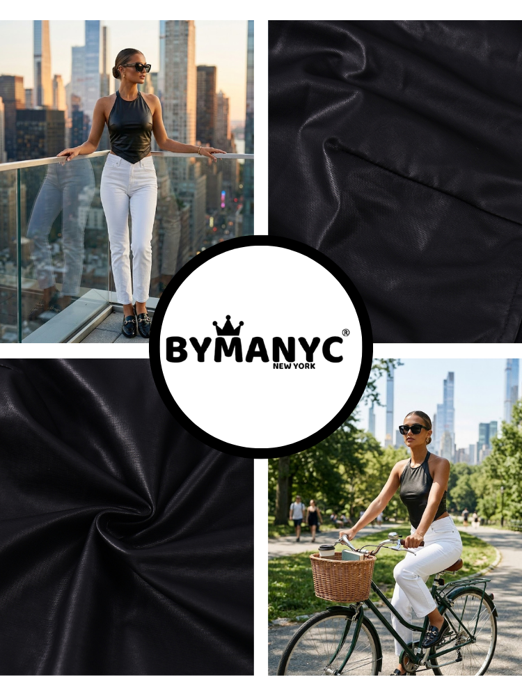 Black DUMBO Waxed Halter Top Prêt-à-Porter BYMANYC ® New York-3