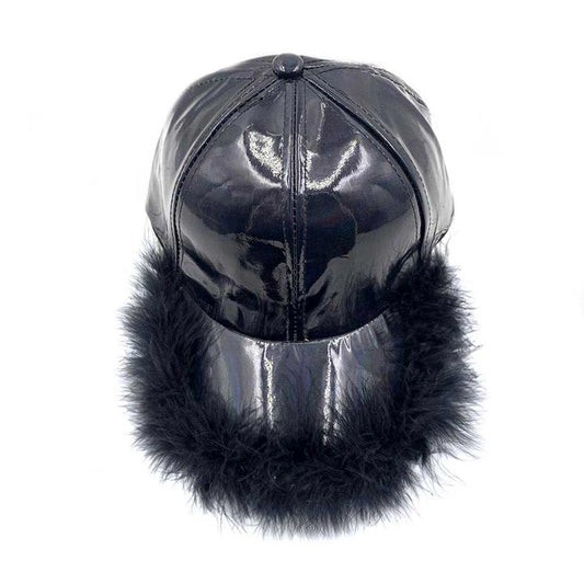 Faux Feather Trimmed Hologram Baseball Cap