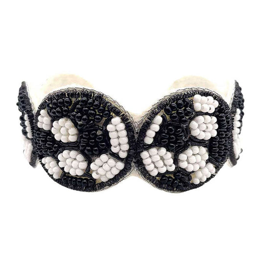 Felt Back Soccer Seed Beaded Cuff Bracelet
