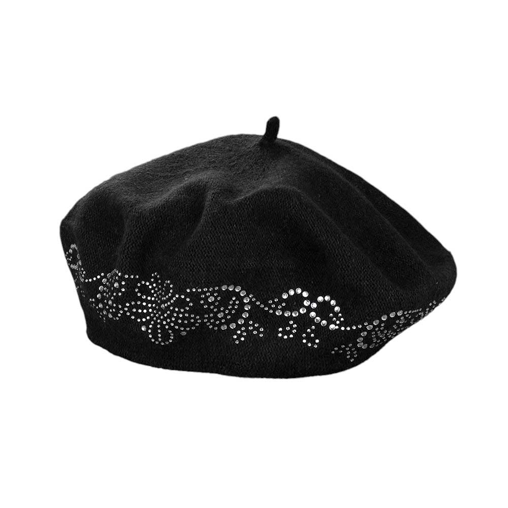 Flower Bling Studded Beret Hat