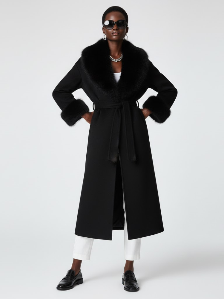 Black Long Coat with Faux Fur Collar - CADMAN PLAZA: New Collection COUTURE in BROOKLYN - BYMANYC ® New York-1