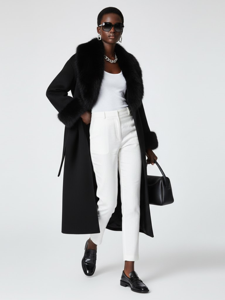 Black Long Coat with Faux Fur Collar - CADMAN PLAZA: New Collection COUTURE in BROOKLYN - BYMANYC ® New York-2