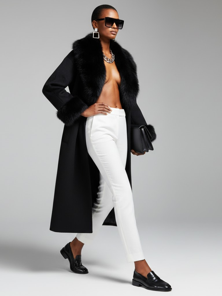 Black Long Coat with Faux Fur Collar - CADMAN PLAZA: New Collection COUTURE in BROOKLYN - BYMANYC ® New York-0