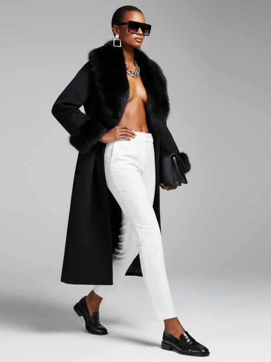 Black Long Coat with Faux Fur Collar - CADMAN PLAZA: New Collection COUTURE in BROOKLYN - BYMANYC ® New York-0