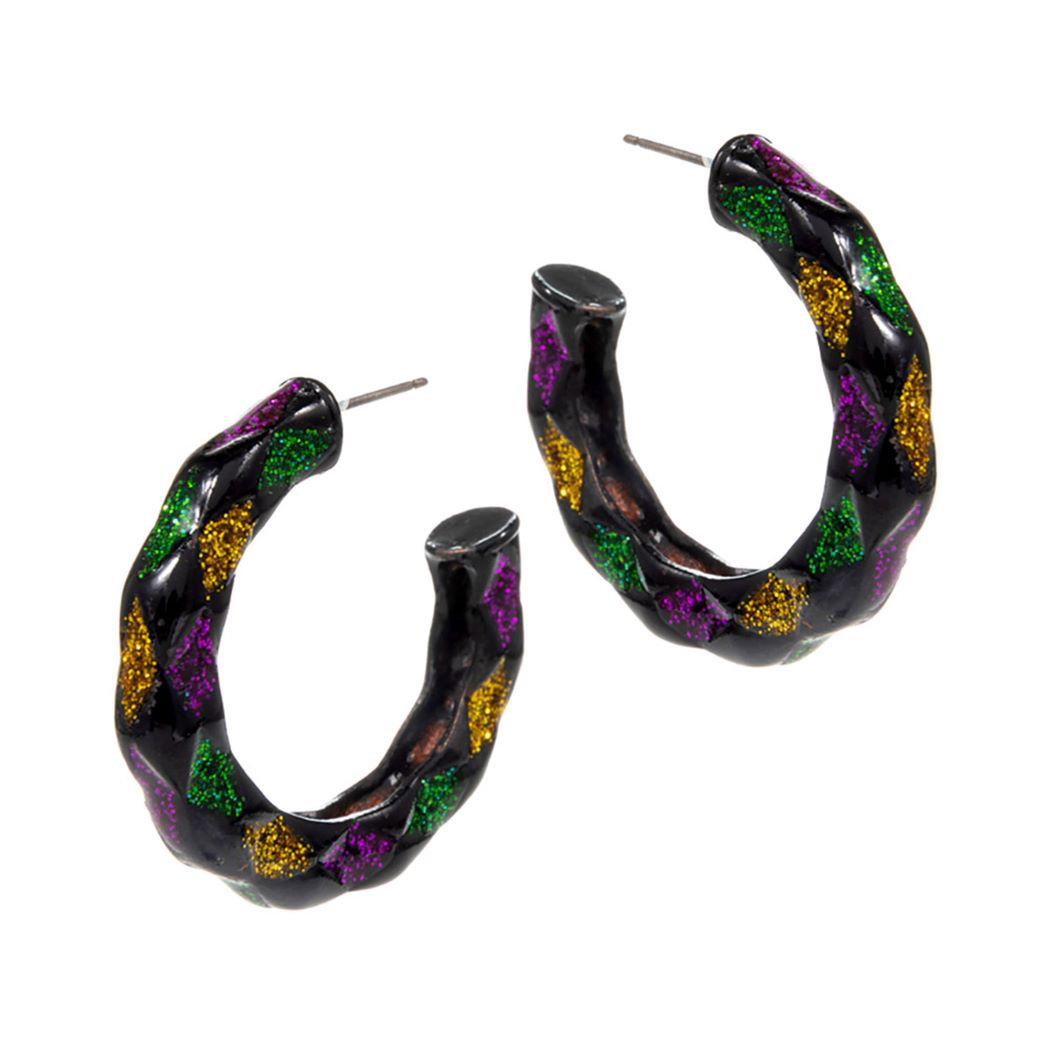 Mardi Gras Glittered Hoop Earrings