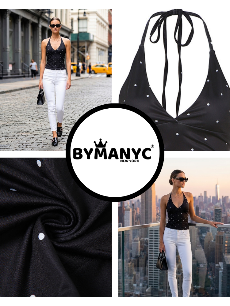 Black NOLITA Polka Dot Halter Top Prêt-à-Porter BYMANYC ® New York-2