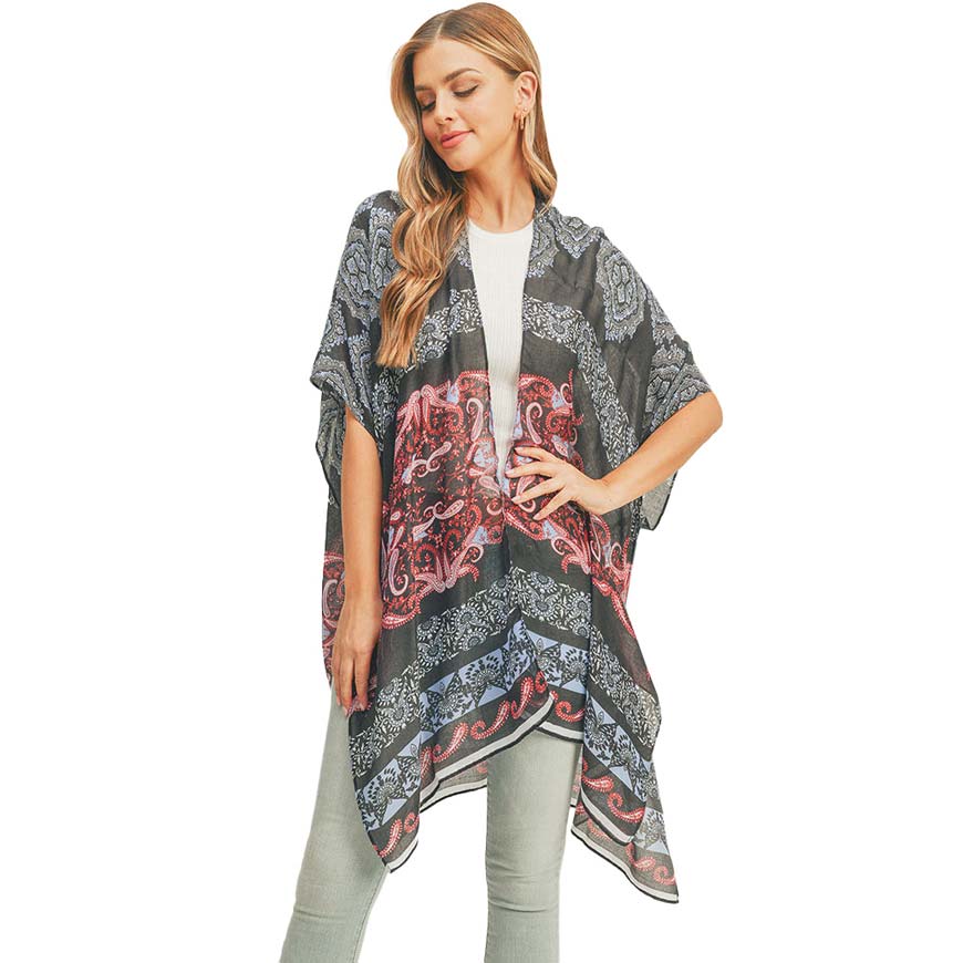 Paisley Print Cover Up Kimono Poncho