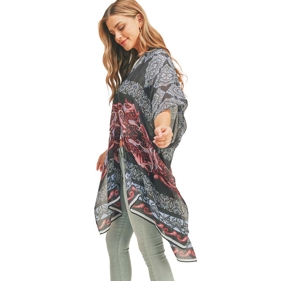 Paisley Print Cover Up Kimono Poncho