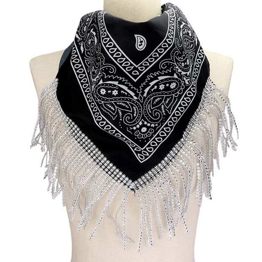 Rhinestone Like Fringe Cowgirl Bandana Scarf
