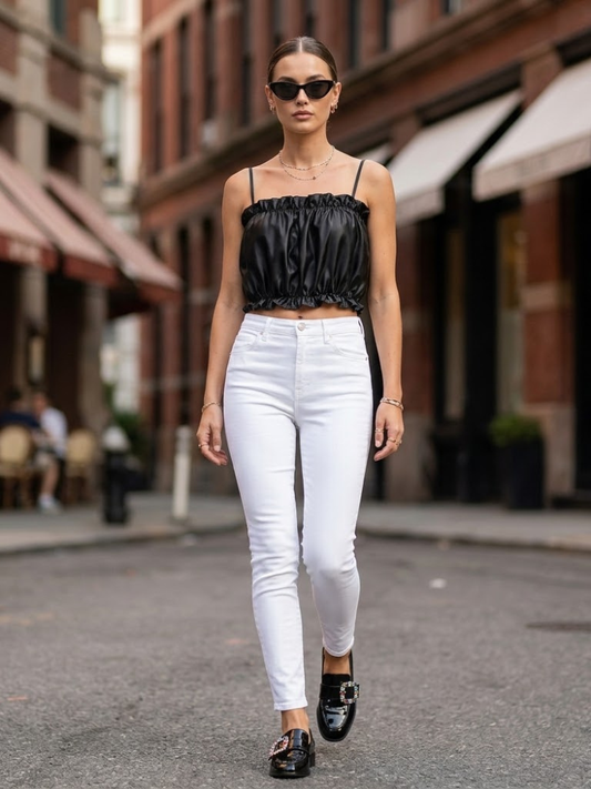 Black SOHO Satin Ruched Top Prêt-à-Porter BYMANYC ® New York-0