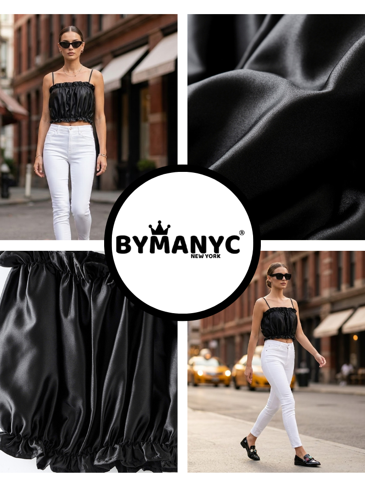 Black SOHO Satin Ruched Top Prêt-à-Porter BYMANYC ® New York-2