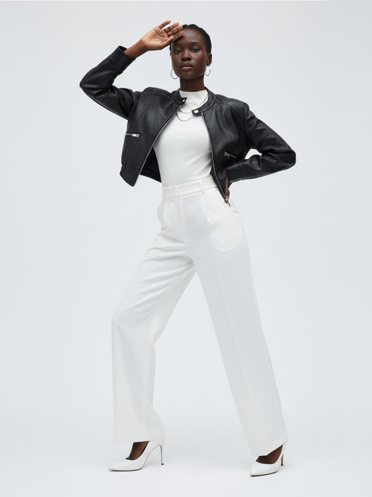 Black Vegan Leather Cropped Biker Jacket ELIZABETH: New Colección COUTURE in NOLITA - BYMANYC ® New York-0