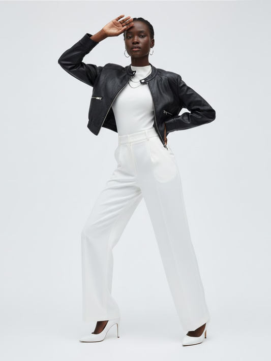 Black Vegan Leather Cropped Biker Jacket ELIZABETH: New Colección COUTURE in NOLITA - BYMANYC ® New York-0