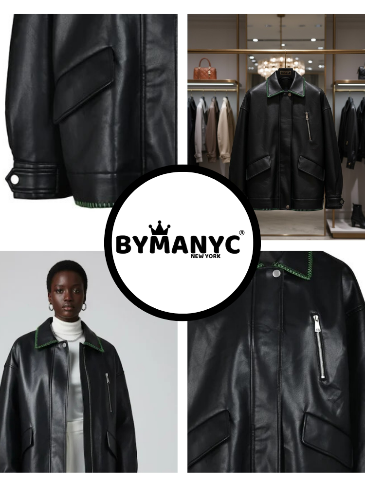 Black Vegan Leather Overshirt Jacket KENMARE: New Colección COUTURE in NOLITA - BYMANYC ® New York-2