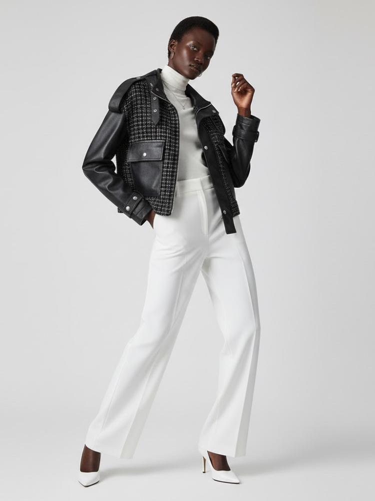 Black Vegan Leather and Tweed Biker Jacket BLACK NINE: New Colección COUTURE in NOLITA - BYMANYC ® New York-0