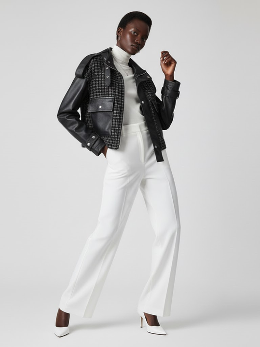 Black Vegan Leather and Tweed Biker Jacket BLACK NINE: New Colección COUTURE in NOLITA - BYMANYC ® New York-0