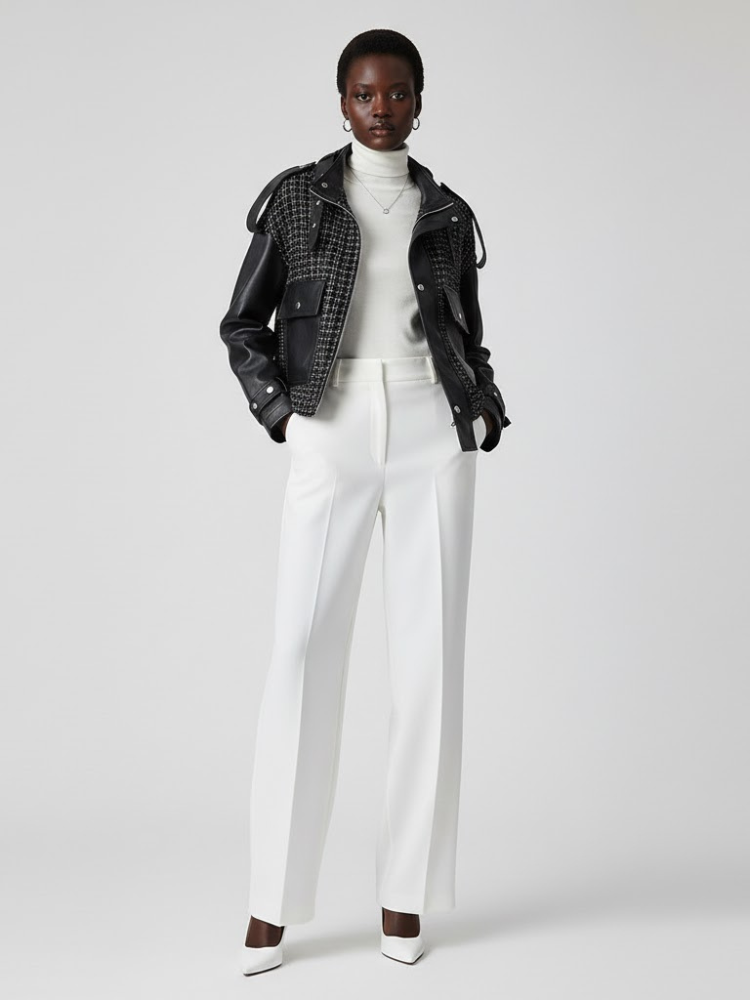 Black Vegan Leather and Tweed Biker Jacket BLACK NINE: New Colección COUTURE in NOLITA - BYMANYC ® New York-1
