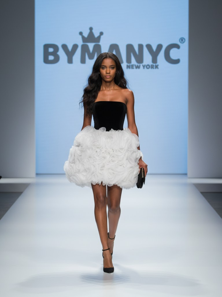 Black and White Mini Party Dress NOMAD: Prêt-à-Porter Line BYMANYC ® New York-0