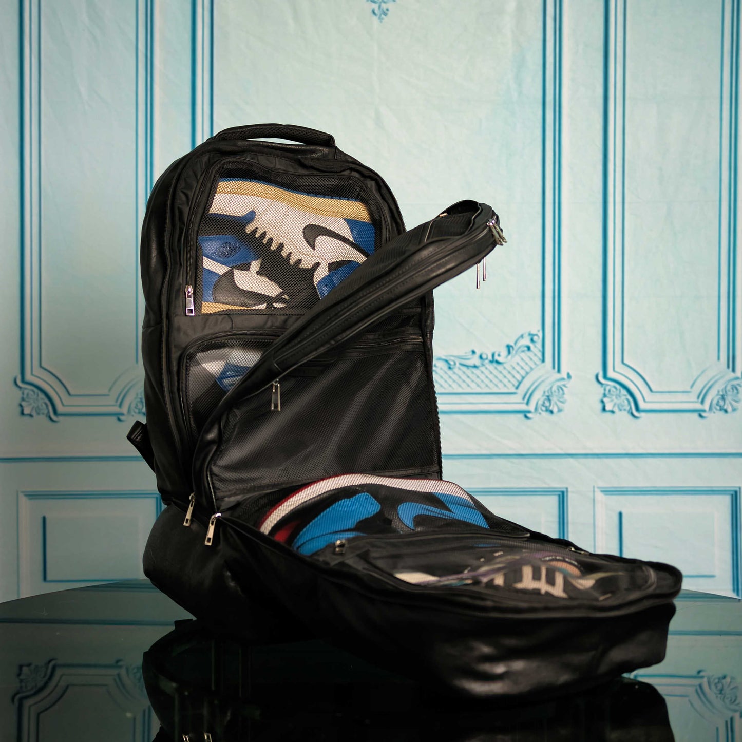 Black Leather Signature Bag Set (Signature Backpack and Duffle Bag)