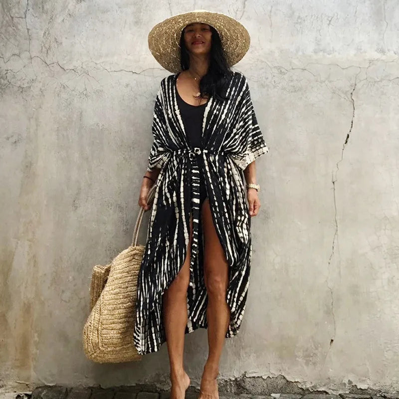 Black and White Monaco Poolside Kimono Cover-Up