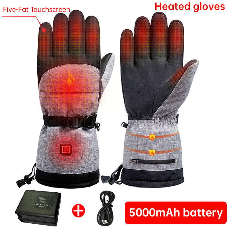 Black snow gloves for ski snow winter heated electronic gloves Recharging gloves. With 5000 mAh battery